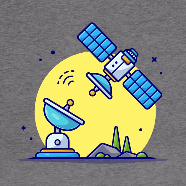 Flying Satellite with Antenna Space Cartoon Vector Icon Illustration by Catalyst Labs